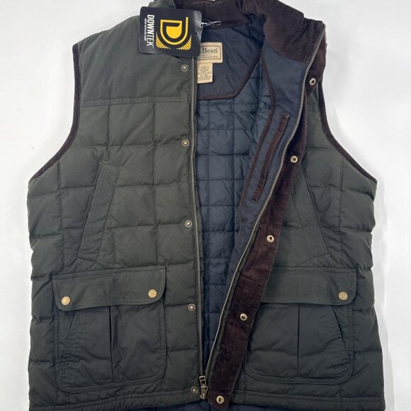 Vintage LL Bean Down Vest Mens XL Green Upcountry Quilted Waxed Cotton Cabin NEW - Picture 1 of 13
